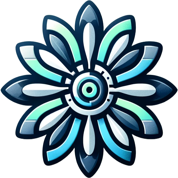 Daisytuner logo, a stylised flower with blue, green and grey petals